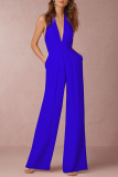 Casual Solid Patchwork Halter Boot Cut Jumpsuits