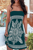 Vintage Print Patchwork Strapless Straight Dresses