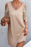 Casual Solid Patchwork V Neck Straight Dresses