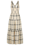 Casual Plaid Patchwork V Neck Waist Skirt Dresses