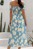 Elegant Floral Fold Stringy Selvedge Off the Shoulder A Line Dresses