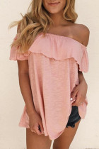 Fashion Casual Solid Patchwork Off the Shoulder T-Shirts