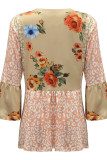 Fashion Print Patchwork Contrast O Neck Tops