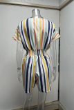 Casual Striped Patchwork V Neck Straight Rompers