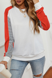 Casual Striped Patchwork Contrast O Neck Tops