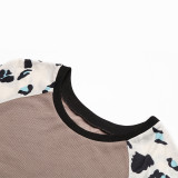 Casual Leopard Patchwork O Neck Tops