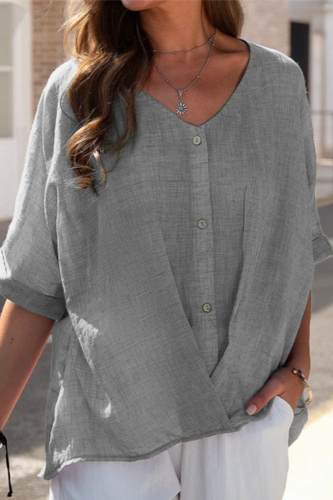 Fashion Solid Patchwork V Neck Tops