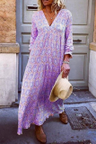 Casual Print Patchwork V Neck Straight Dresses