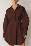 Casual Vintage Solid Patchwork Buckle Turndown Collar Shirt Dress Dresses