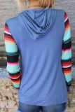 Casual Print Draw String Pocket Hooded Collar Tops