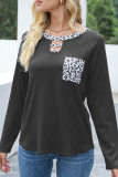 Casual Leopard Hollowed Out Patchwork O Neck Tops