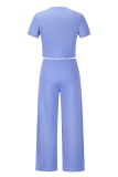 Casual Solid Patchwork Pocket O Neck Short Sleeve Two Pieces