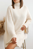 Casual Solid Patchwork Turtleneck Straight Dresses