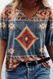 Casual Print Patchwork V Neck T-Shirts