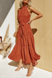 Casual Print Patchwork Halter Waist Skirt Dresses