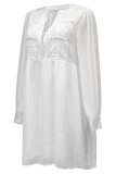 Casual Solid Lace V Neck Cake Skirt Dresses