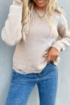 Casual The stars Patchwork O Neck Tops