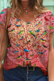 Casual Print Patchwork V Neck T-Shirts