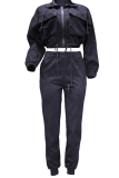 Casual Solid Patchwork Zipper Collar Long Sleeve Two Pieces