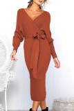 Fashion Street Solid Patchwork V Neck Irregular Dresses