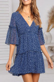 Fashion Street Print Patchwork V Neck A Line Dresses