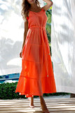 Fashion Sweet Solid Patchwork Spaghetti Strap A Line Dresses