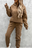 Street Sportswear Solid Patchwork Pocket Hooded Collar Long Sleeve Two Pieces