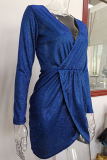 Fashion Elegant Solid Patchwork Fold V Neck Evening Dress Dresses