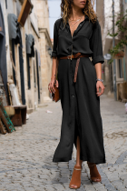 Casual Solid Patchwork Turndown Collar Shirt Dress Dresses