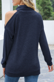 Casual Solid Hollowed Out Patchwork Half A Turtleneck Tops