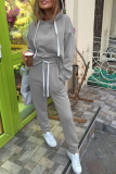 Casual Solid Patchwork Hooded Collar Long Sleeve Two Pieces