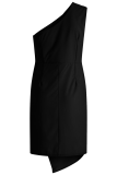 Casual Solid Patchwork One Shoulder Irregular Dress Dresses