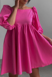 Casual Solid Patchwork Square Collar Cake Skirt Dresses