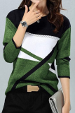 Casual Print Basic Contrast O Neck Tops