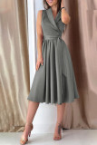 Fashion Sexy Solid Frenulum V Neck A Line Dresses