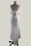Fashion Elegant Solid Hollowed Out Backless Strapless Short Sleeve Two Pieces