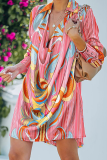 Casual Print Leopard Buttons Fold Turndown Collar A Line Dresses