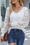 Casual Solid Hollowed Out Patchwork V Neck Sweaters