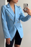 Elegant Solid Patchwork Buckle Turn-back Collar Outerwear
