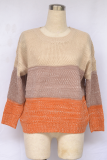 Casual Patchwork Basic Contrast O Neck Tops Sweater