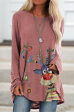 Casual Print Patchwork O Neck Tops