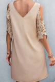 Casual Solid Patchwork V Neck Straight Dresses