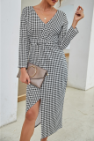 Fashion Elegant Print Patchwork Slit V Neck Dresses