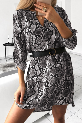 Casual Print Patchwork V Neck Straight Dresses