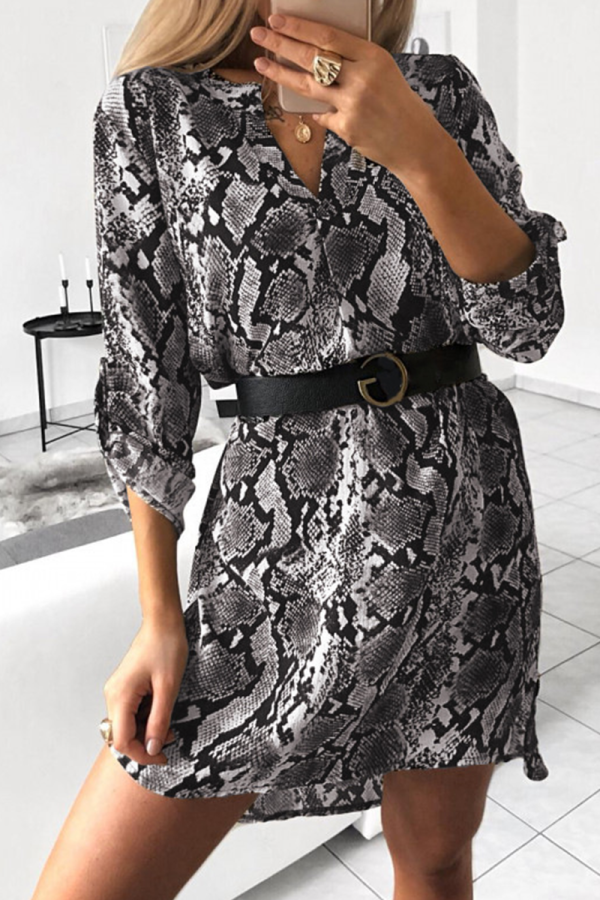 Casual Print Patchwork V Neck Straight Dresses