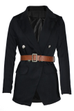 Street Solid Patchwork Turndown Collar Outerwear