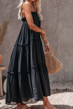 Casual Solid Patchwork Spaghetti Strap Cake Skirt Dresses