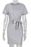 Casual Solid Bandage O Neck Straight Dresses