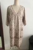 Fashion Print Patchwork V Neck Straight Dresses