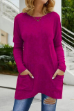 Casual Solid Patchwork Pocket O Neck Tops